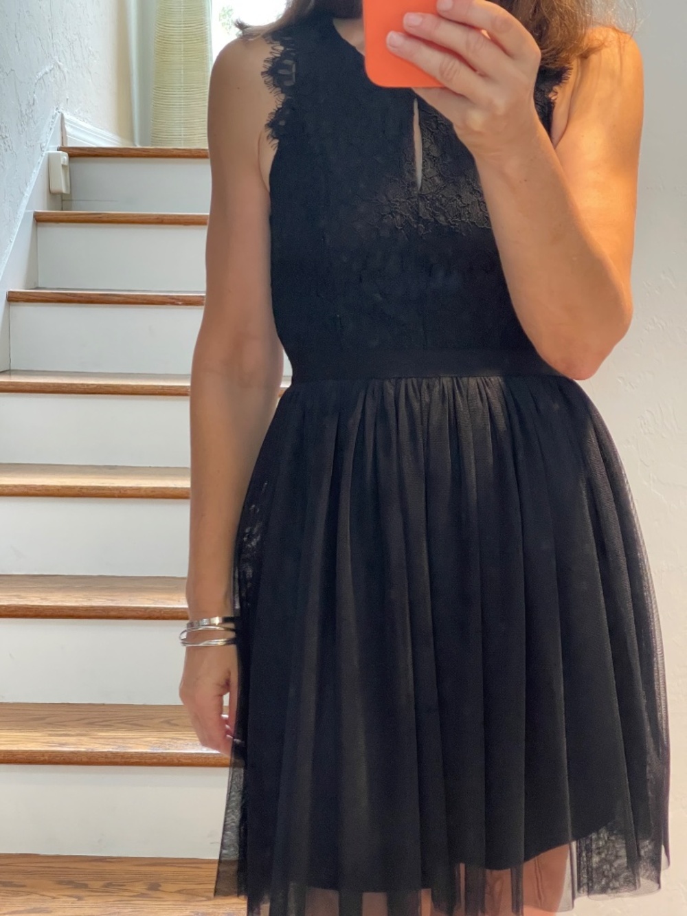 Francesca's lace and tulle black mini evening dress women S